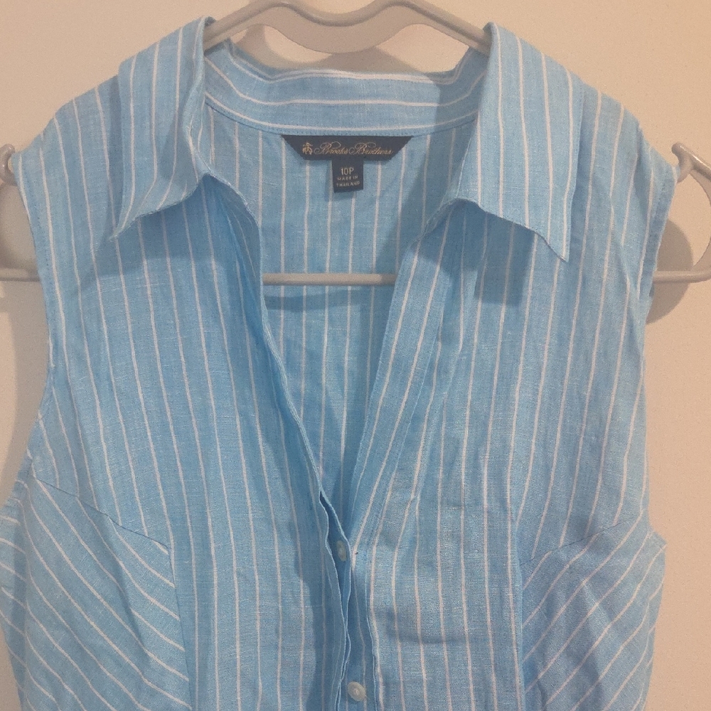 Brooks Brothers Blue and White Striped Sleeveless Shirt